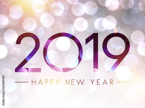 Blurred shiny Happy New Year 2019 background.