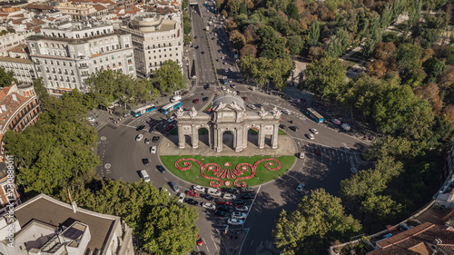 Aerial view of Puerta de Alcala in Madrid photo