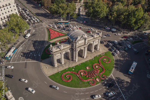 Aerial view of Puerta de Alcala in Madrid