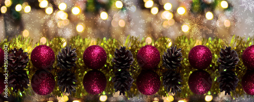 Christmas background New Year. Bokeh background  blurry lights  christmas balls