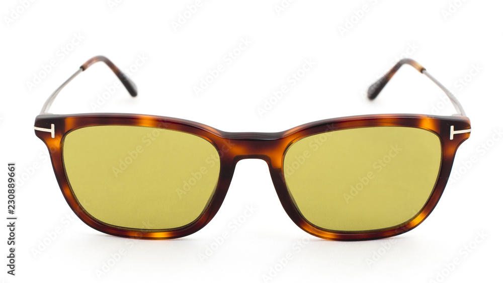 Yellow glasses with leopard print on a white background