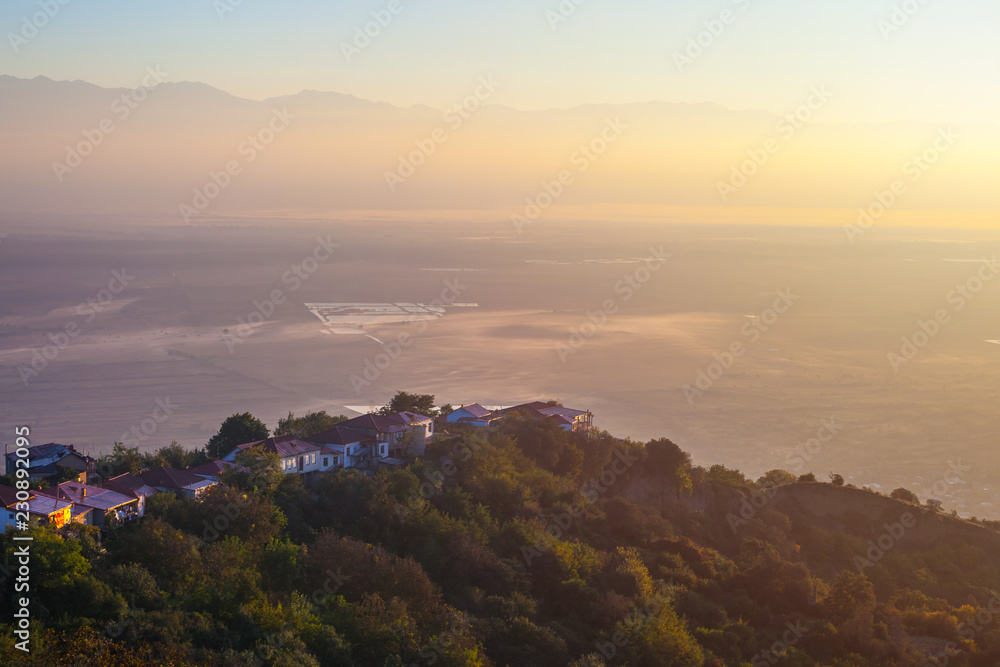 Signagi or Sighnaghi city in Kakheti region in Georgia, sunrise in Sighnaghi Signagi or Sighnaghi city in Kakheti region in Georgia, sunrise in Sighnaghi