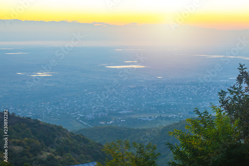 Fototapeta Naklejka Na Ścianę i Meble -   Sunrise in Kakheti, view from Sighnaghi. Georgia