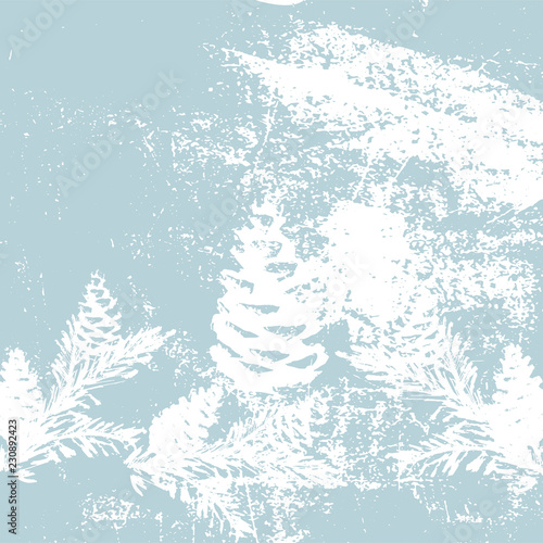 Chic winter pastel gold print pine braches botany design