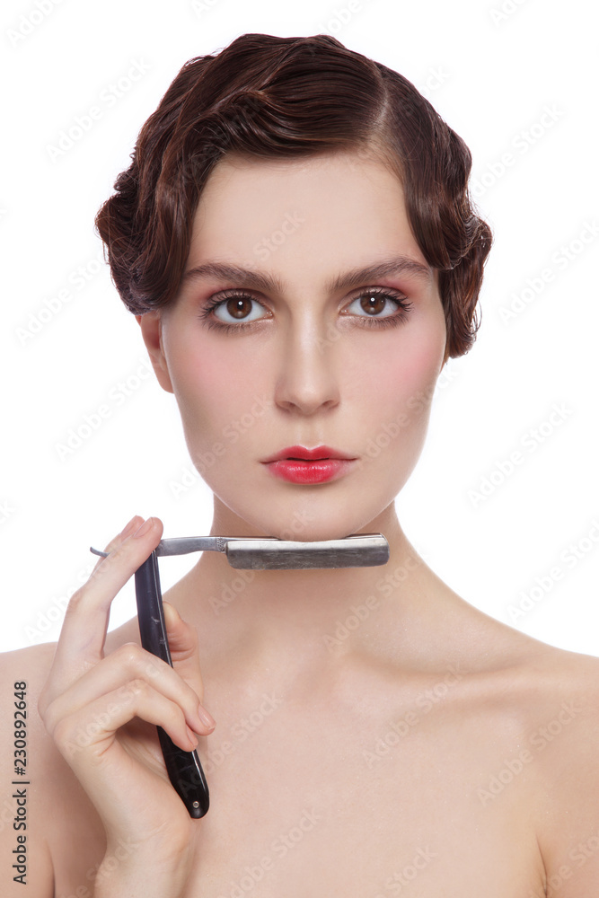 Fototapeta premium Girl with razor