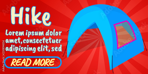 Hike concept banner. Isometric banner of hike comics vector concept for web, giftcard and postcard