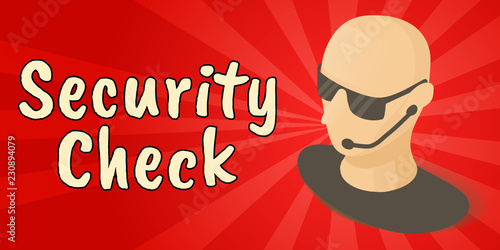 Security sheck concept banner. Isometric banner of security sheck comics vector concept for web, giftcard and postcard