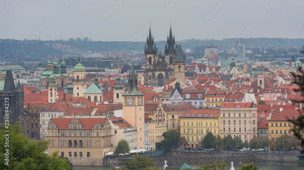 Prague Old Town and Church of Mother of God before Tyn in Prague, Czech Republic. Architecture and landmark of Prague, postcard of Prague