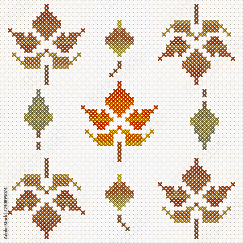 Autumn leaves, imitation of cross-stitch