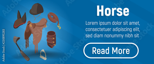Horse concept banner. Isometric banner of horse vector concept for web, giftcard and postcard