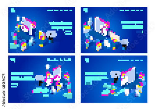 Set of isometric vector illustrations depicting the web development process. Web page templates for graphic design.