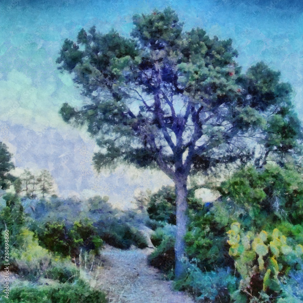 Hand drawing watercolor art on canvas. Artistic big print. Original modern painting. Acrylic dry brush background. Beautiful landscape. Travel view. Exotic tropical resort. Single green tree. Hand drawing watercolor art on canvas. Artistic big print. Original modern painting. Acrylic dry brush background. Beautiful landscape. Travel view. Exotic tropical resort. Single green tree.