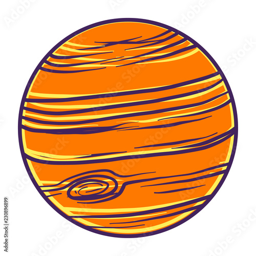 Orange planet icon. Hand drawn illustration of orange planet vector icon for web design