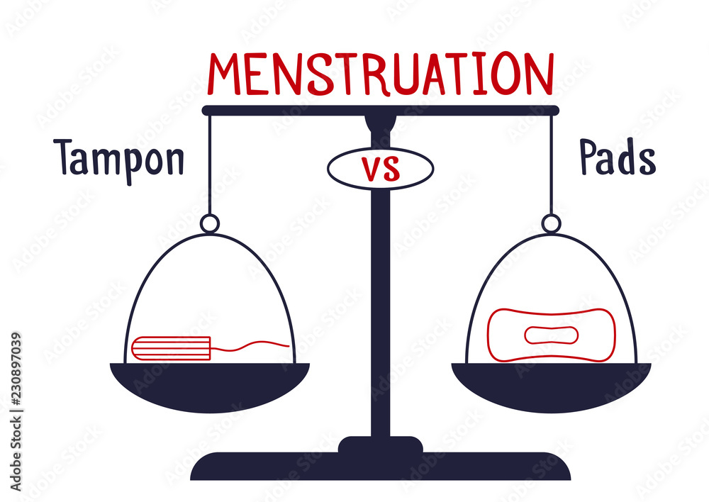 Rise statement Simplify Tampon vs pads. Illustration for your choice in the bloody month period.  Menstruation time, menstrual critical women days. Comfort sanitary napkins,  pads or Tampons. Feminine hygiene products. Stock Vector | Adobe Stock