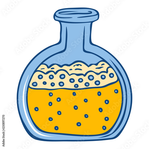 Yellow chemical flask icon. Hand drawn illustration of yellow chemical flask vector icon for web design