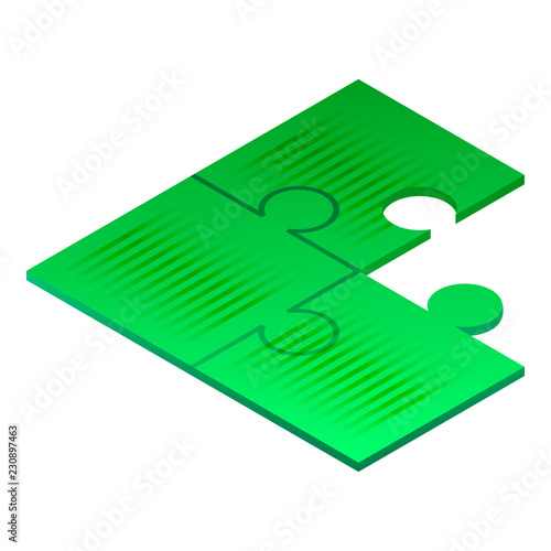 Green puzzle icon. Isometric of green puzzle vector icon for web design isolated on white background