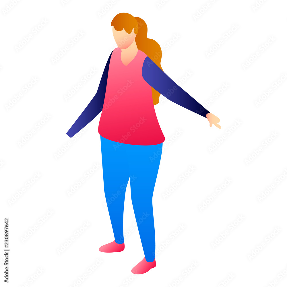 Woman show finger icon. Isometric of woman show finger vector icon for web design isolated on white background Woman show finger icon. Isometric of woman show finger vector icon for web design isolated on white background