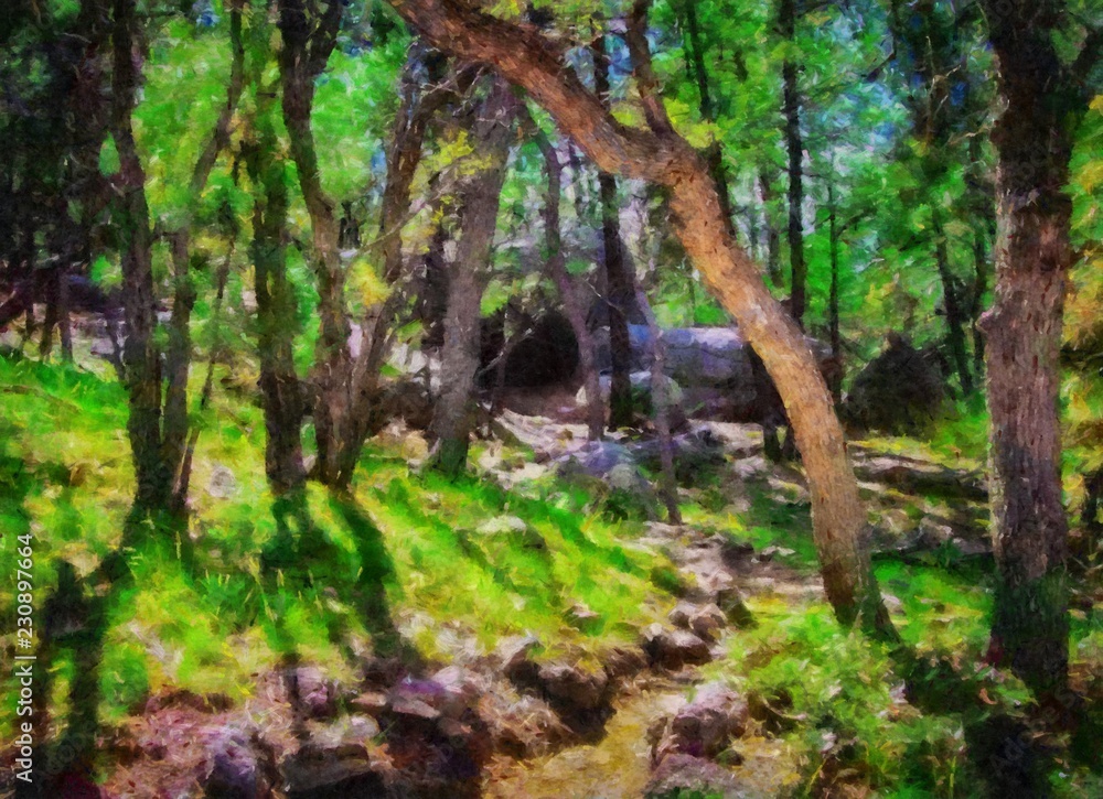 Hand drawing watercolor art on canvas. Artistic big print. Original modern painting. Acrylic dry brush background. Beautiful summer landscape. Travel view. Green forest tree. Wild nature Hand drawing watercolor art on canvas. Artistic big print. Original modern painting. Acrylic dry brush background. Beautiful summer landscape. Travel view. Green forest tree. Wild nature