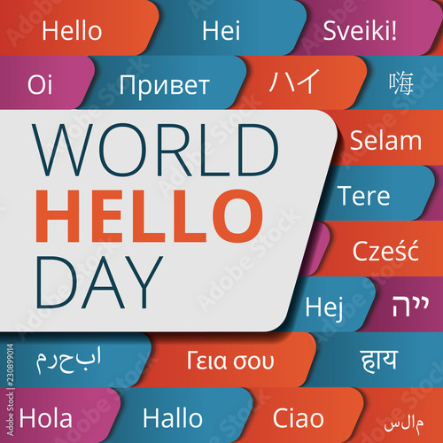 World hello day concept background. Cartoon illustration of world hello day vector concept background for web design
