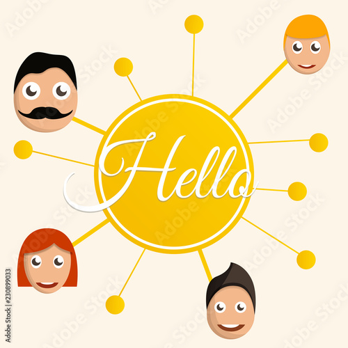 Hello people group concept background. Cartoon illustration of hello people group vector concept background for web design