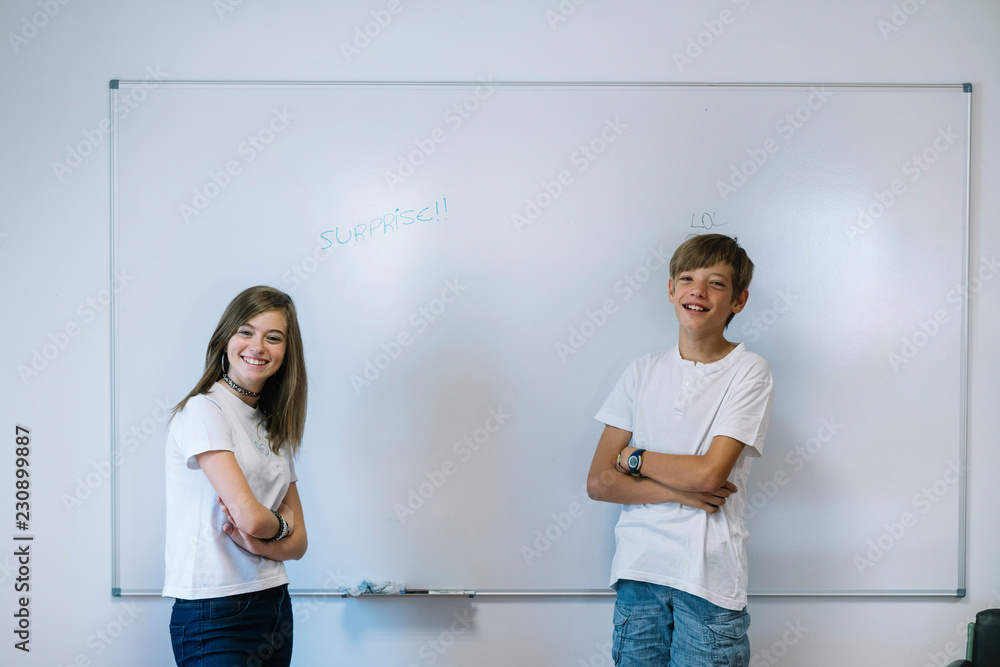 Fototapeta premium Couple young students studying at school