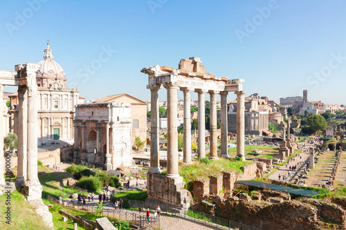 Forum - Roman famous ruins in Rome at sunny day, Italy