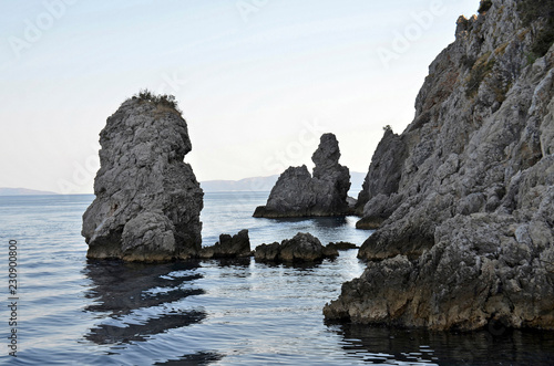 Croatia. Rocky sculptures along the shore of the island of Cres