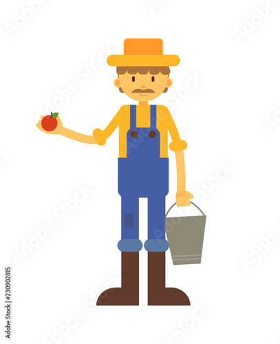 Cartoon Farmer with Apple and Basket Illustration