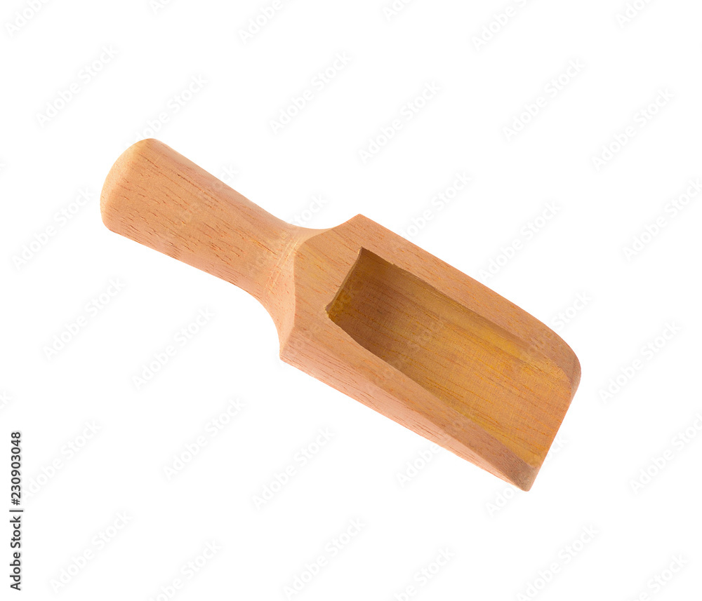 top view wooden scoop isolated on white background top view wooden scoop isolated on white background
