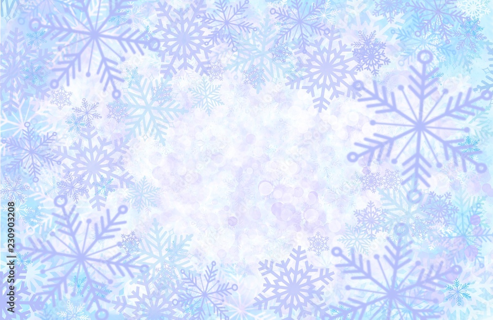 Snowflake border soft focus abstract winter wonderland pastel colors blurred background with space for text, corner elements and frame design Snowflake border soft focus abstract winter wonderland pastel colors blurred background with space for text, corner elements and frame design