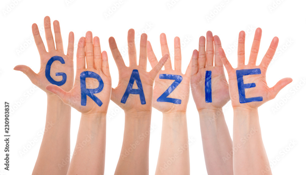 Many Hands Building Grazie Means Thank You, Isolated Many Hands Building Grazie Means Thank You, Isolated