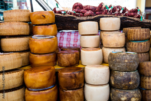 Traditional cheese from Sardinia exposed for sale 