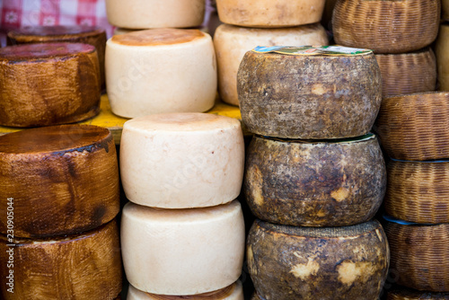Traditional cheese from Sardinia exposed for sale 