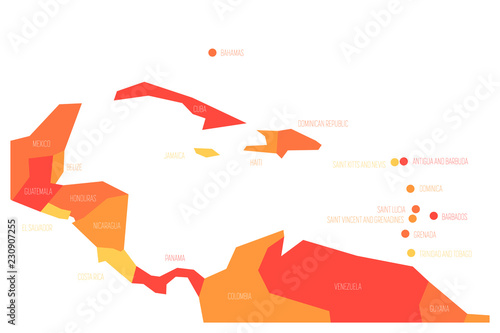 Map of Central America and Caribbean. Simlified schematic vector map in shades of orange. photo