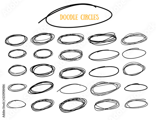 Hand drawn doodle oval circle sketch set. Vector scribble note marks design element.