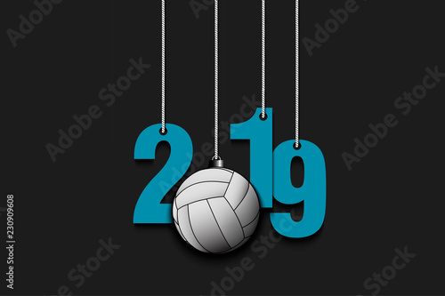 2019 New Year and volleyball hanging on strings