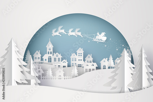Santa Flying Over Winter Snow Globe