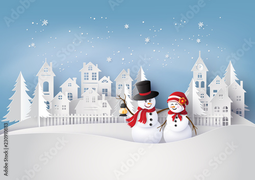 snow man in the village photo