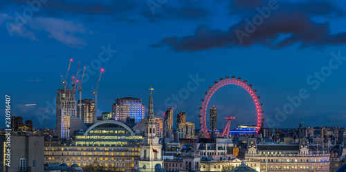 Photography London skyline with London eye at night
