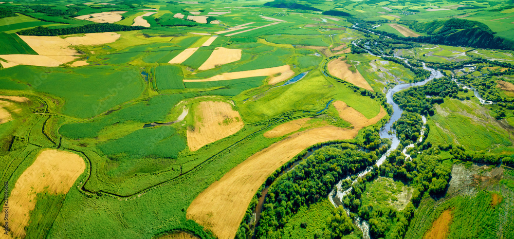 Green fields aerial view before harvest Green fields aerial view before harvest