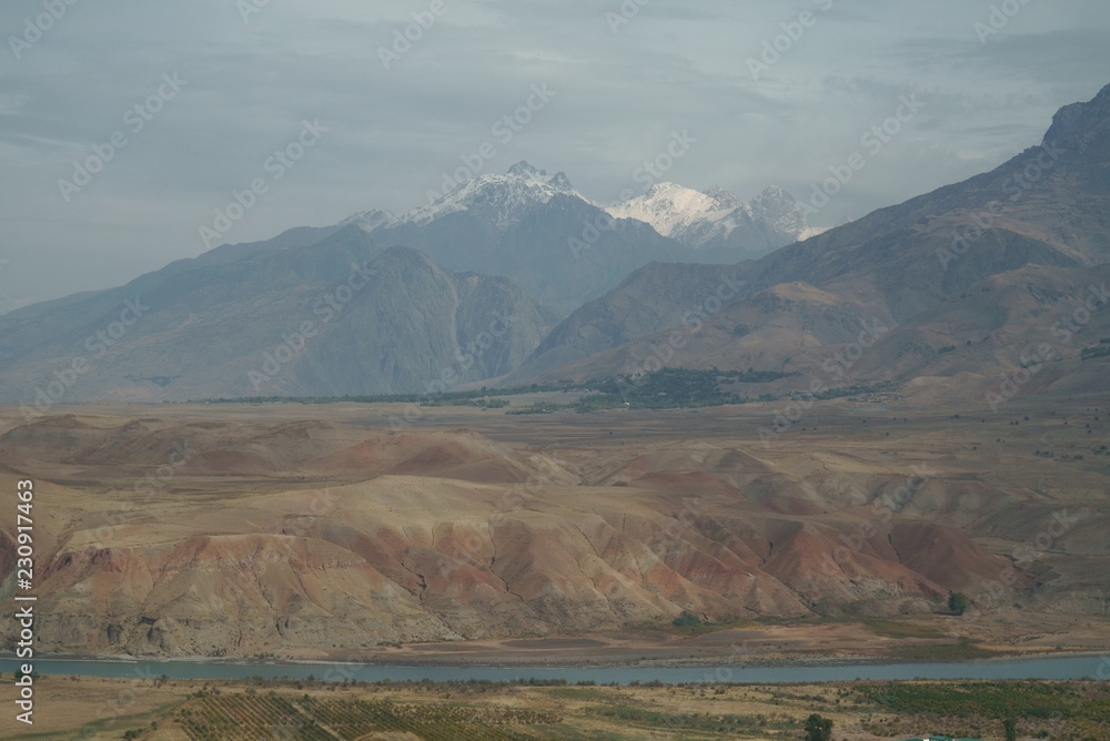 Pamir, Pamir Mountains, Pyanzh River, snowy peaks, Asia, Badakhshan Pamir, Pamir Mountains, Pyanzh River, snowy peaks, Asia, Badakhshan