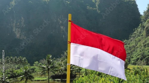 The red and white flag which is an Indonesian flag fluttered in nature