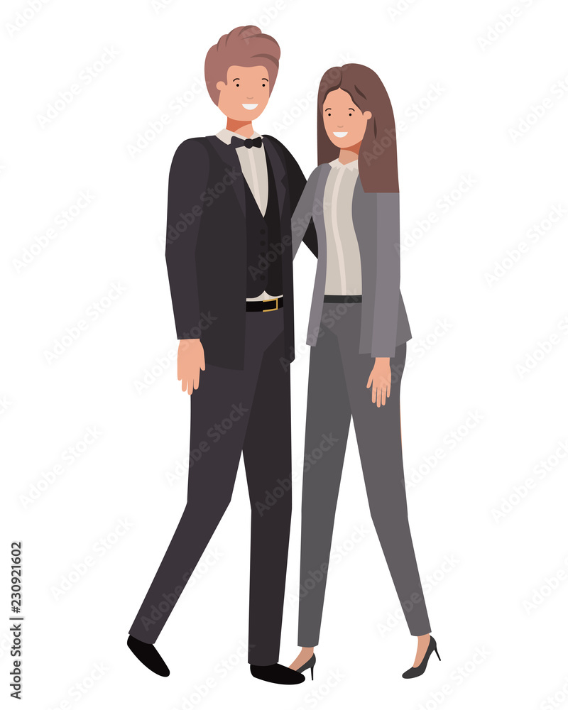 young couple of business avatar character