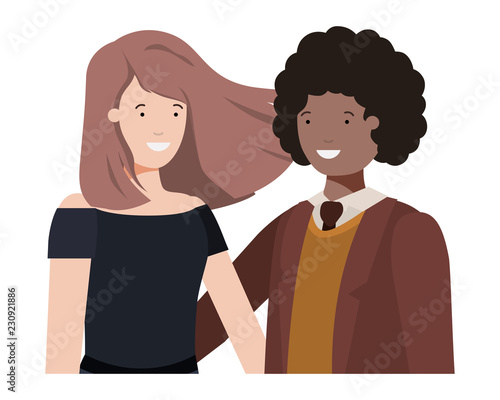 young couple of business avatar character