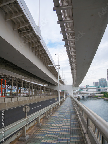 Pedestrian and bicycle path"Rainbow promenade" of Rainbow Bridge. It is a way that you can cross the bridge walking from Shibaura to Odaiba.