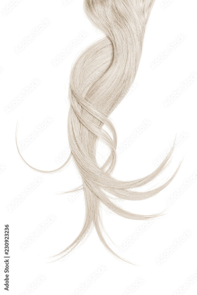 Blond hair, isolated on white background. Long and disheveled ponytail Blond hair, isolated on white background. Long and disheveled ponytail