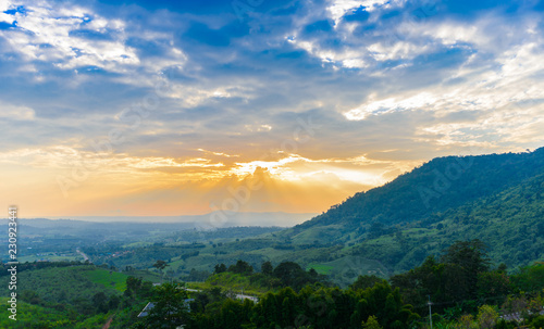 View from Khao Kho and great mountain view as background at the highland in sunset time