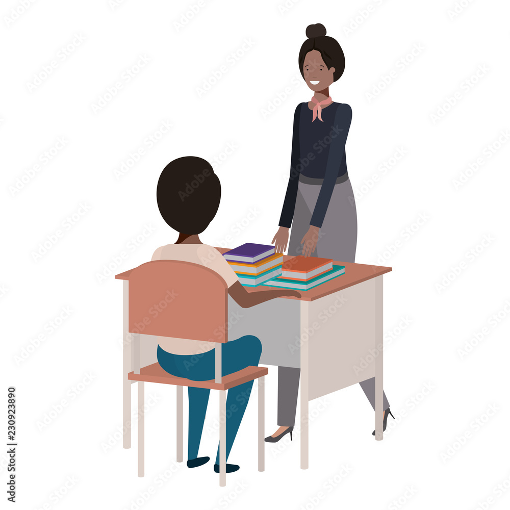 female teacher in the classroom with student female teacher in the classroom with student