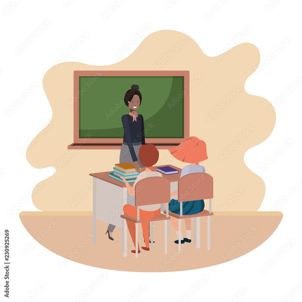 teacher in the classroom with students avatar character