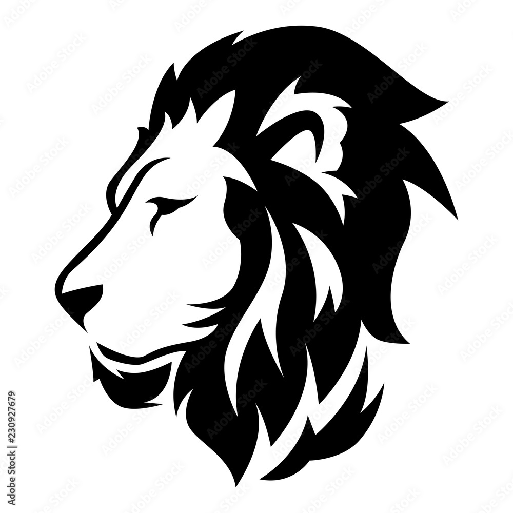 black and white lion head side view